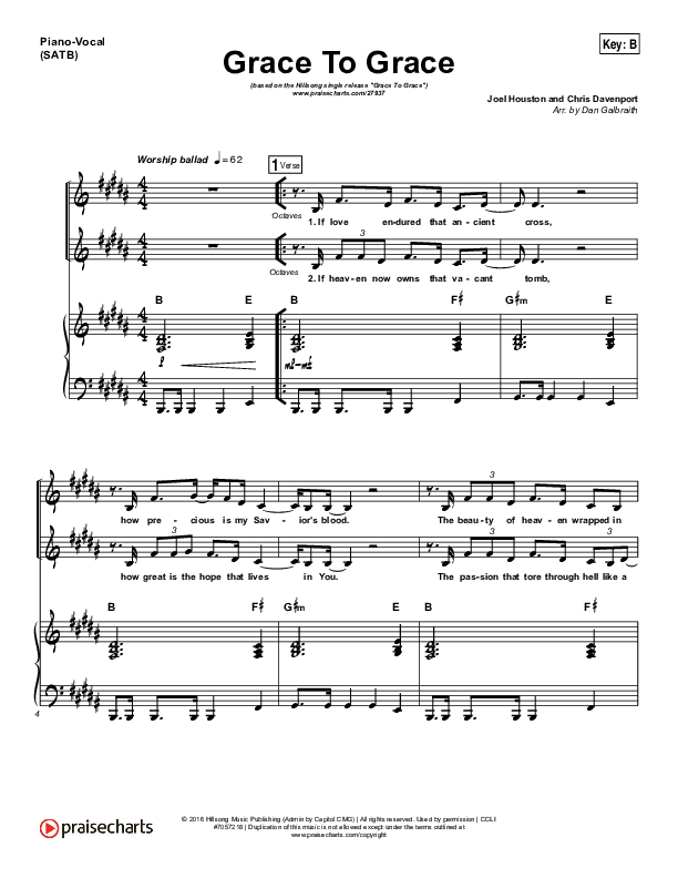 Grace To Grace Piano/Vocal (SATB) (Hillsong Worship)