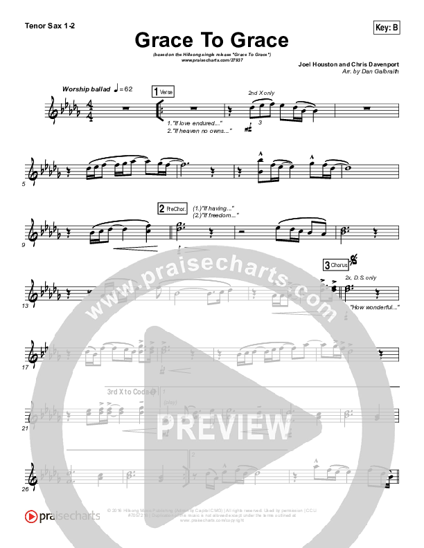 Grace To Grace Tenor Sax 1/2 (Hillsong Worship)