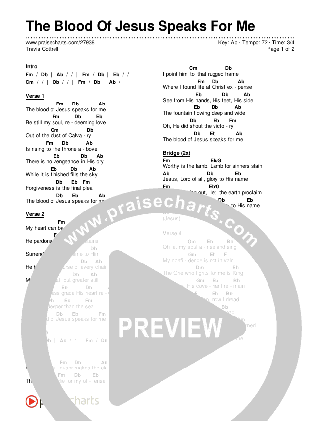 The Blood Of Jesus Speaks For Me Chords & Lyrics (Travis Cottrell)