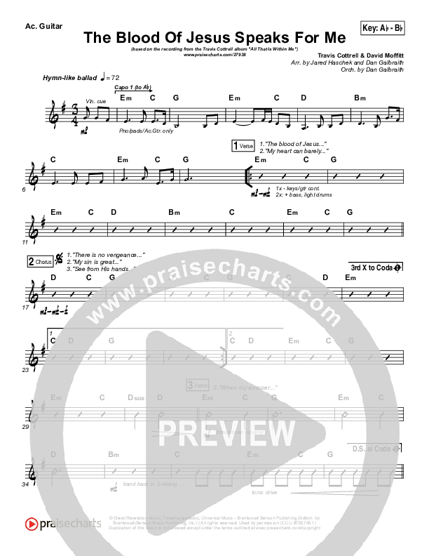 The Blood Of Jesus Speaks For Me Acoustic Guitar (Travis Cottrell)