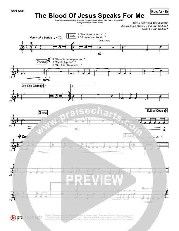 The Blood Of Jesus Speaks For Me Bari Sax (Travis Cottrell)