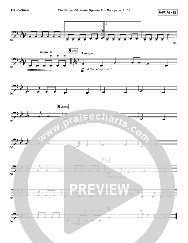 The Blood Of Jesus Speaks For Me Cello/Bass (Travis Cottrell)