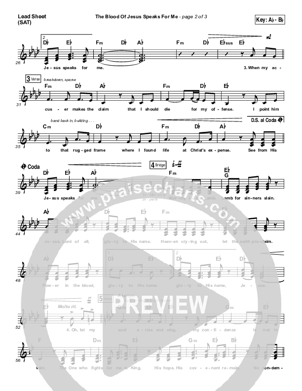 The Blood Of Jesus Speaks For Me Lead Sheet (SAT) (Travis Cottrell)