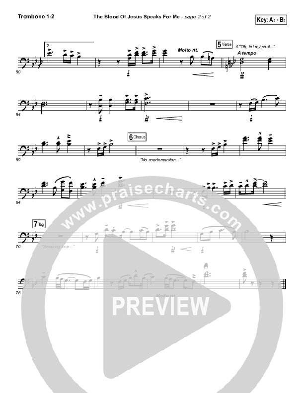 The Blood Of Jesus Speaks For Me Trombone 1/2 (Travis Cottrell)