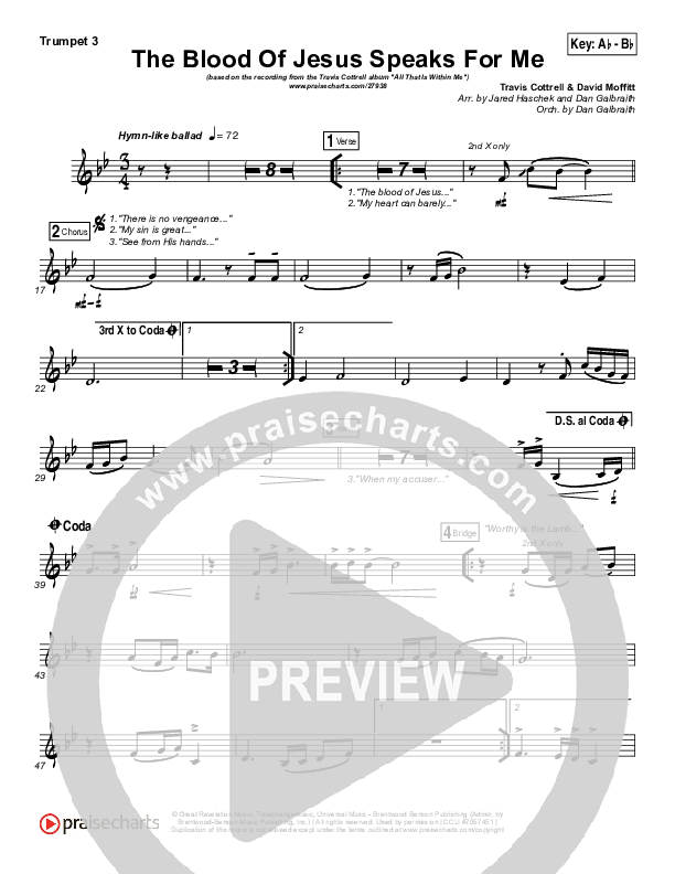 The Blood Of Jesus Speaks For Me Trumpet 3 (Travis Cottrell)