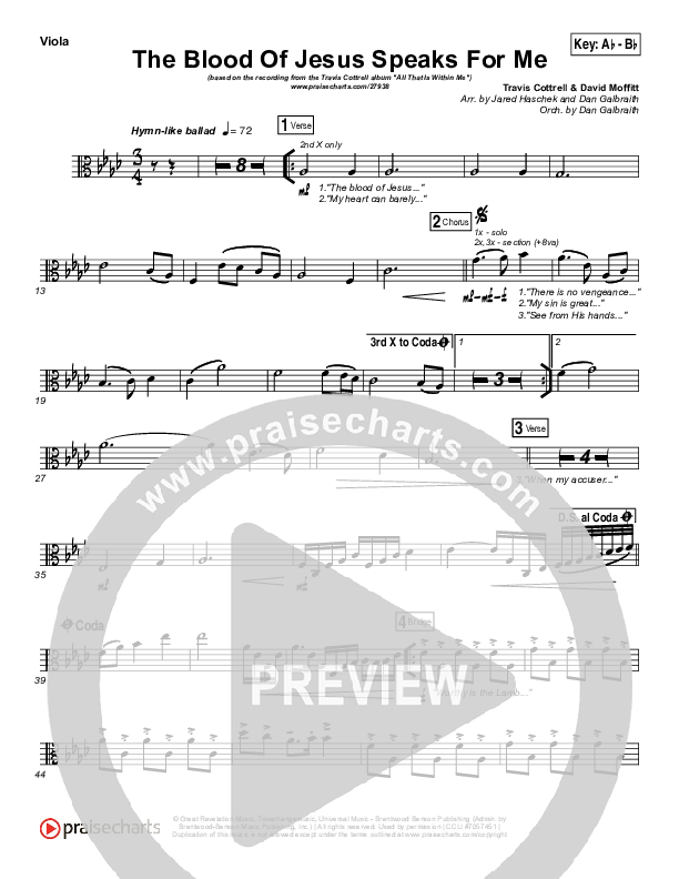 The Blood Of Jesus Speaks For Me Viola (Travis Cottrell)