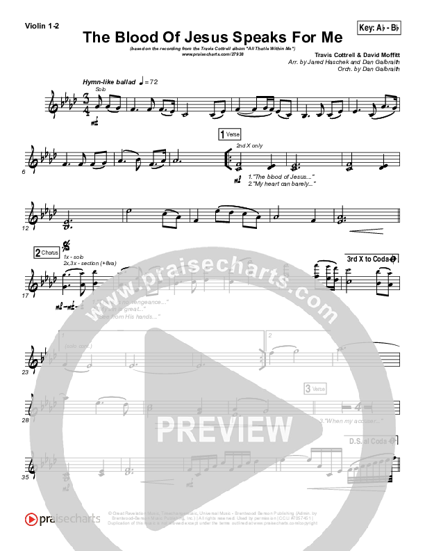 The Blood Of Jesus Speaks For Me Violin 1/2 (Travis Cottrell)