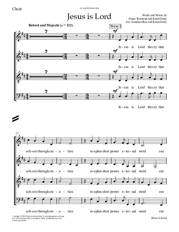 Jesus Is Lord Choir Vocals (SATB) (Keith & Kristyn Getty)