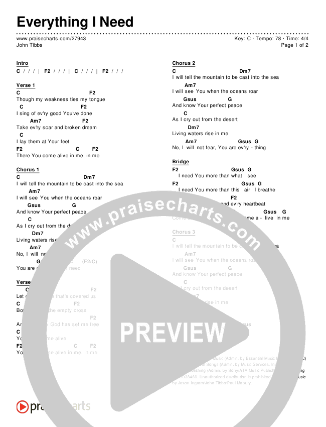 Everything I Need Chords & Lyrics (John Tibbs)