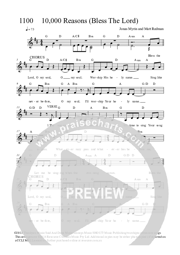 10,000 Reasons (Bless The Lord) Lead Sheet (Dennis Prince / Nolene Prince)