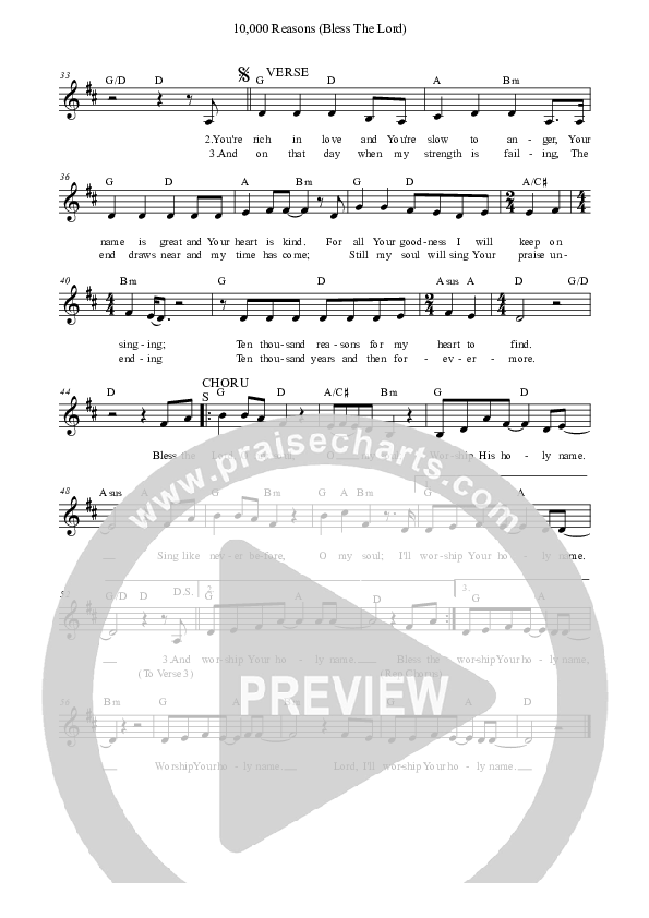 10,000 Reasons (Bless The Lord) Lead Sheet (Dennis Prince / Nolene Prince)