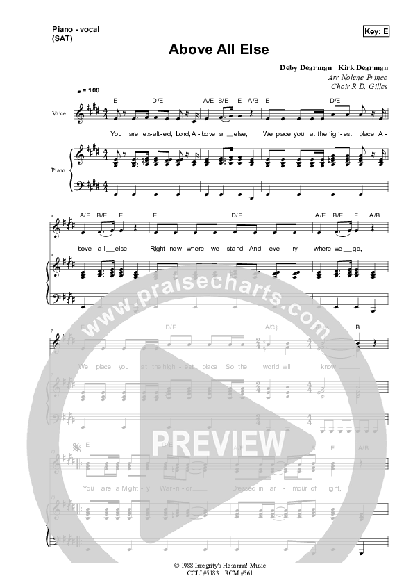 Above All Else Piano/Vocal (SAT) (Dennis Prince / Nolene Prince)