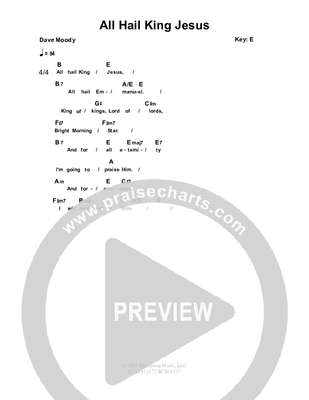 All Hail King Jesus Chord Chart (Dennis Prince / Nolene Prince)