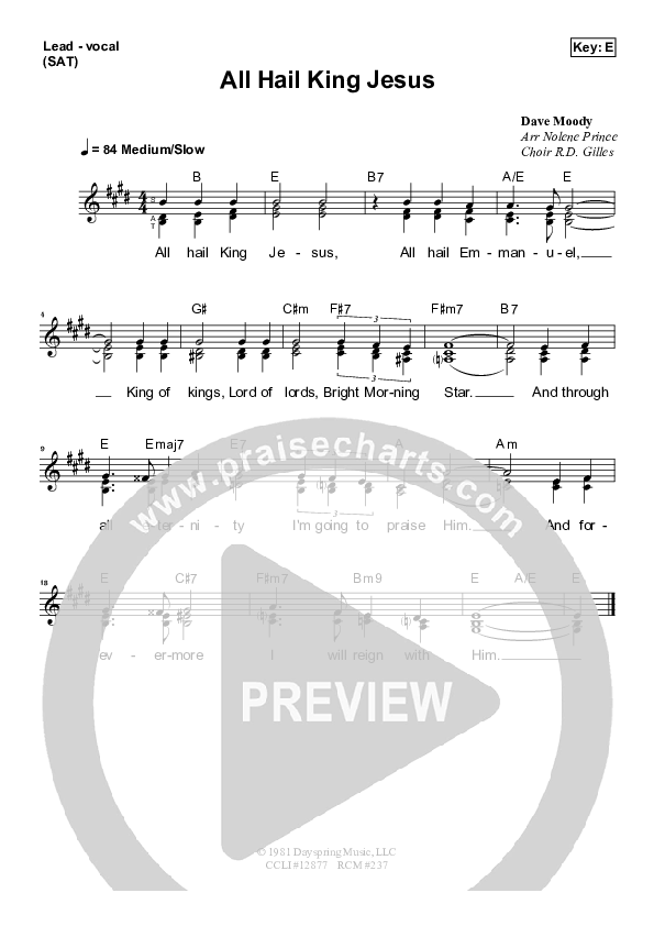 All Hail King Jesus Piano/Vocal & Lead (Dennis Prince / Nolene Prince)