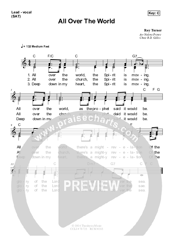 All Over The World Piano/Vocal & Lead (Dennis Prince / Nolene Prince)