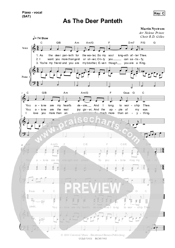 As The Deer Piano/Vocal (SAT) (Dennis Prince / Nolene Prince)