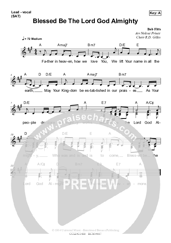 Blessed Be The Lord God Almighty Lead Sheet (SAT) (Dennis Prince / Nolene Prince)