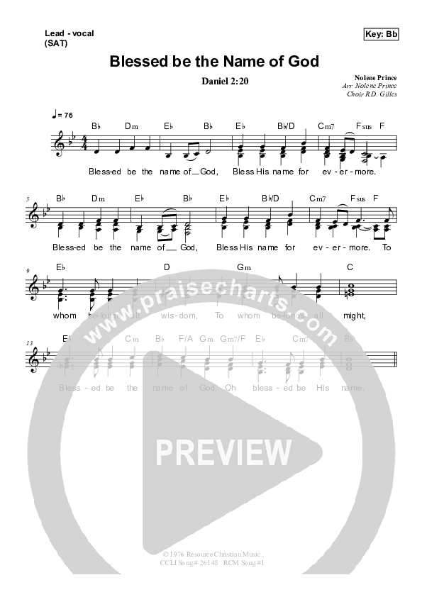 Blessed Be The Name Of God Piano/Vocal & Lead (Dennis Prince / Nolene Prince)