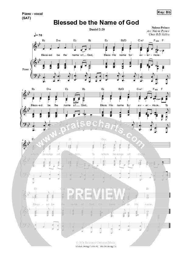 Blessed Be The Name Of God Piano/Vocal & Lead (Dennis Prince / Nolene Prince)