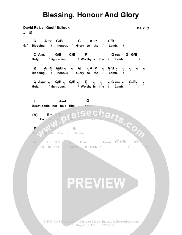 Blessing Honour Chords & Lyrics (Dennis Prince / Nolene Prince)