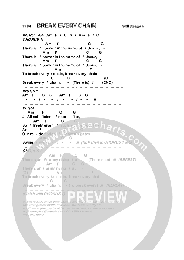 Break Every Chain Chords PDF (Dennis Prince / Nolene Prince) - PraiseCharts
