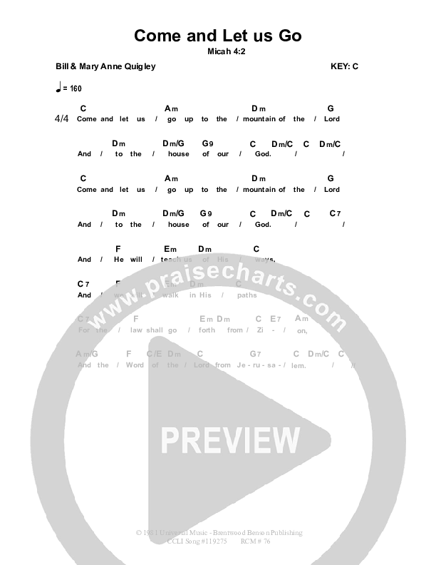 Come And Let Us Go Chords & Lyrics (Dennis Prince / Nolene Prince)