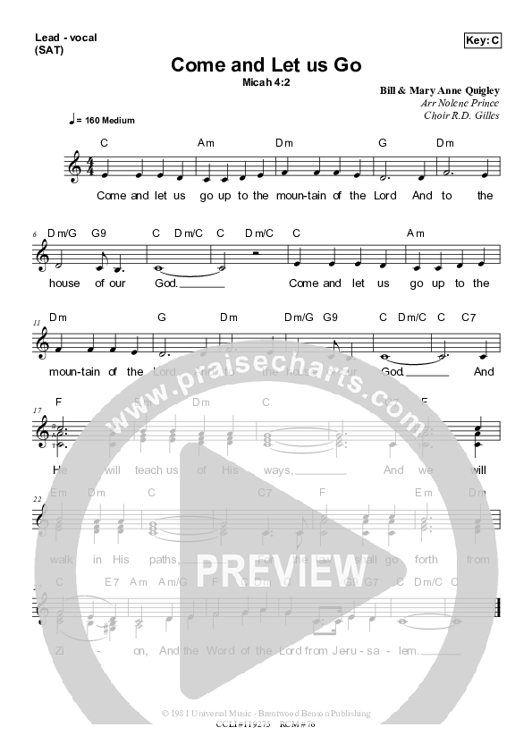 Come And Let Us Go Piano/Vocal & Lead (Dennis Prince / Nolene Prince)