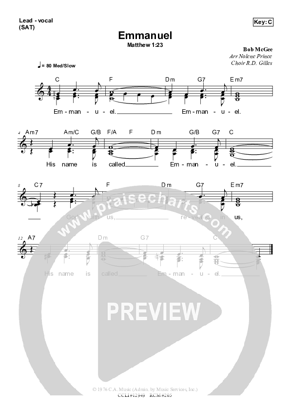 Emmanuel Lead Sheet (Dennis Prince / Nolene Prince)