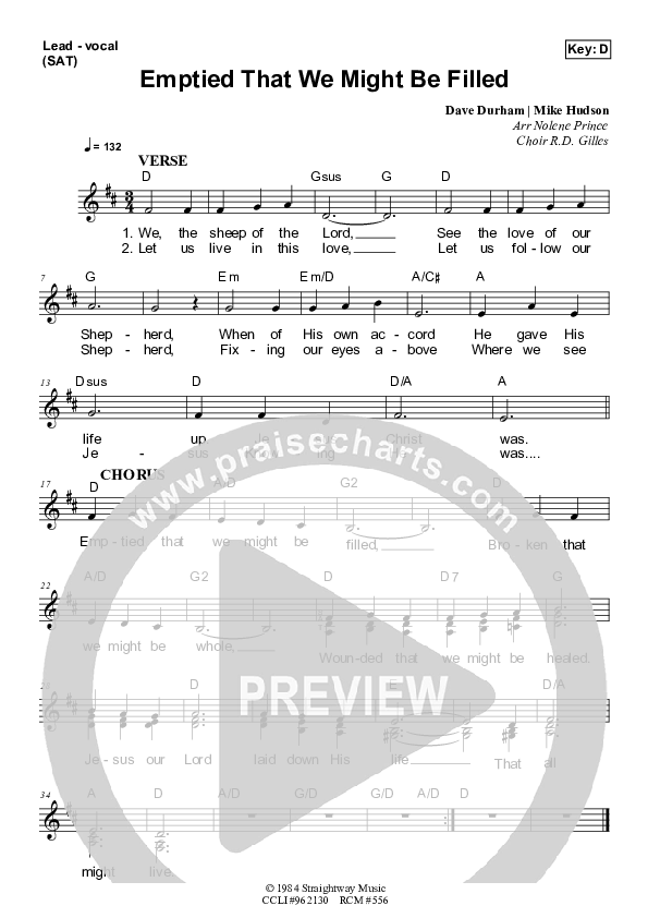 Emptied That We Might Be Filled Piano/Vocal & Lead (Dennis Prince / Nolene Prince)