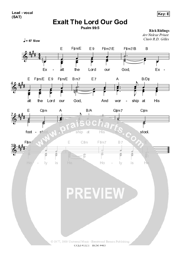 Exalt The Lord Our God Lead & Piano (Dennis Prince / Nolene Prince)