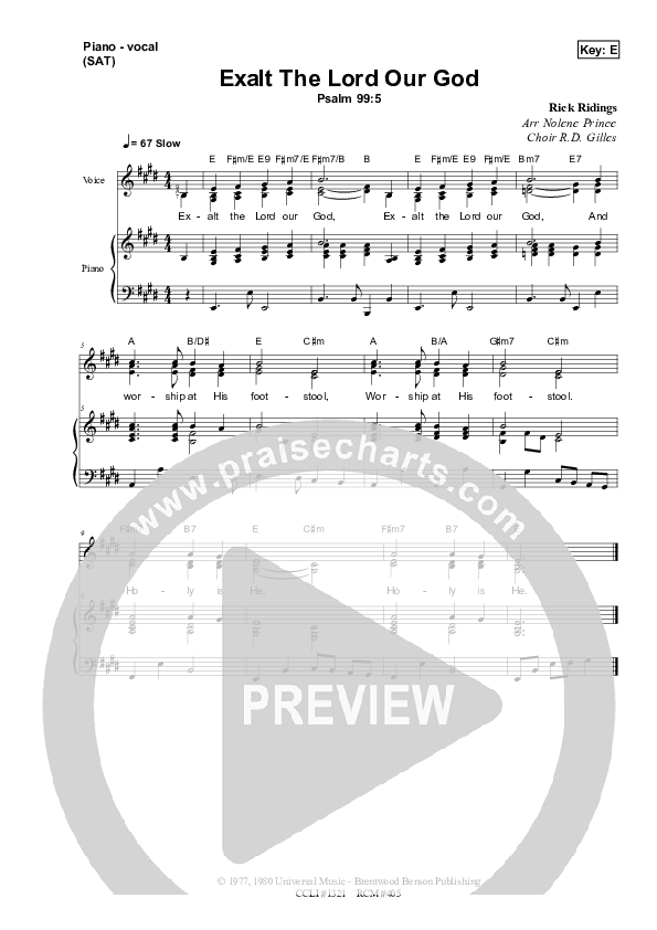 Exalt The Lord Our God Lead & Piano (Dennis Prince / Nolene Prince)