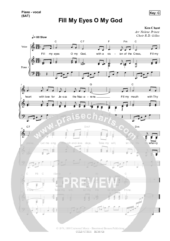 Fill My Eyes O My God Piano/Vocal & Lead (Dennis Prince / Nolene Prince)