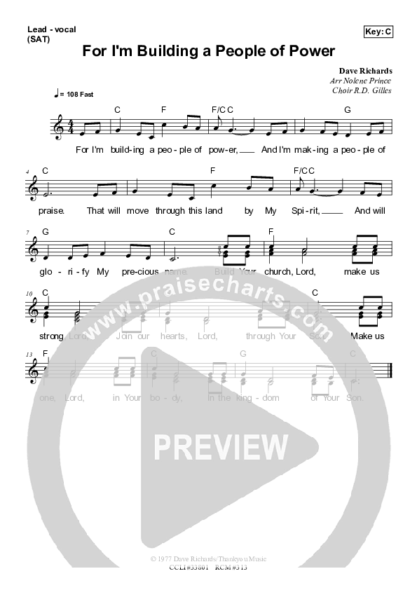 For I'm Building A People Of Power Lead Sheet (SAT) (Dennis Prince / Nolene Prince)