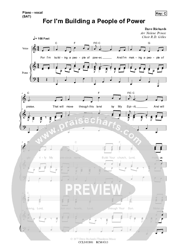 For I'm Building A People Of Power Piano/Vocal (SAT) (Dennis Prince / Nolene Prince)