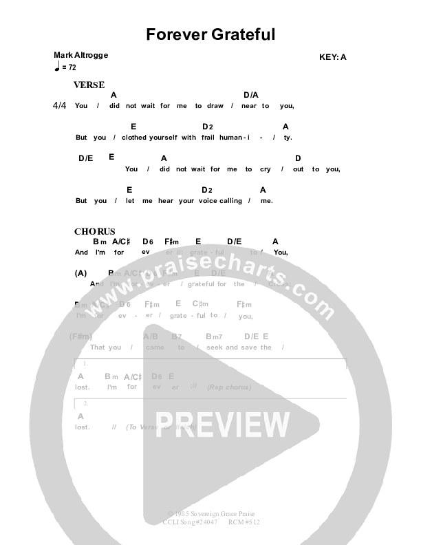 I'm Forever Grateful Chord Chart (Dennis Prince / Nolene Prince)