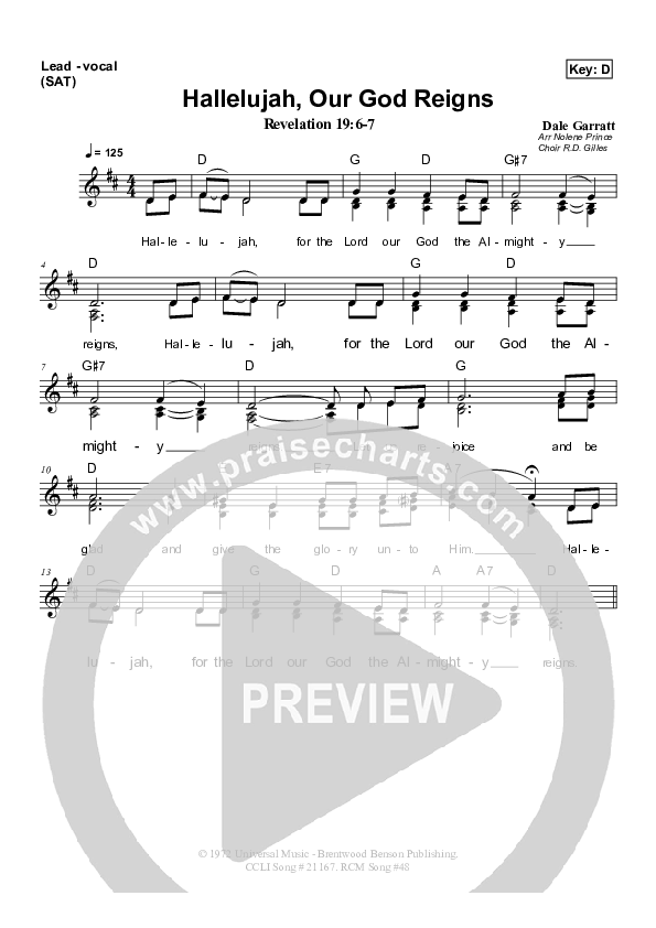 Hallelujah Our God Reigns Lead & Piano (Dennis Prince / Nolene Prince)