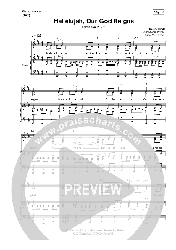 Hallelujah Our God Reigns Piano/Vocal (SAT) (Dennis Prince / Nolene Prince)