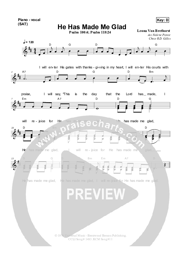 He Has Made Me Glad Piano/Vocal & Lead (Dennis Prince / Nolene Prince)