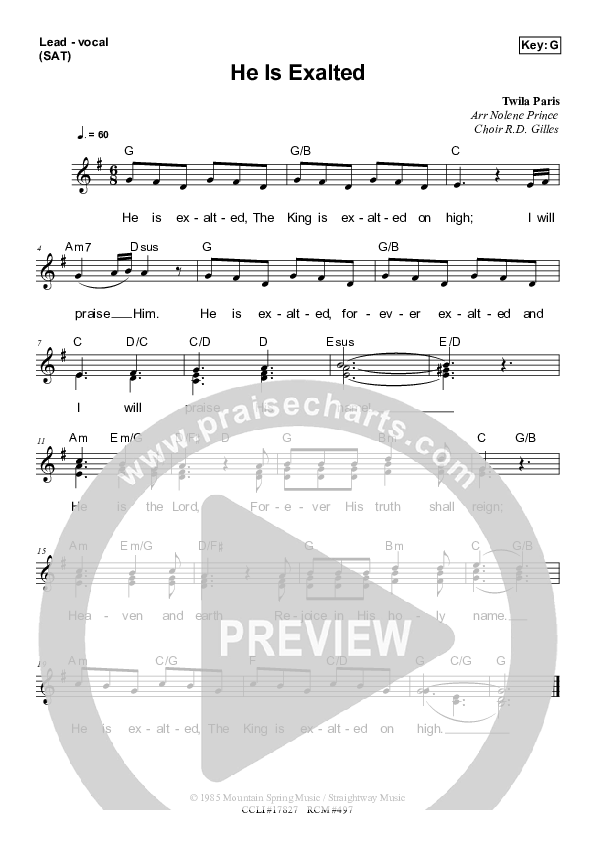 He Is Exalted Lead Sheet (Dennis Prince / Nolene Prince)