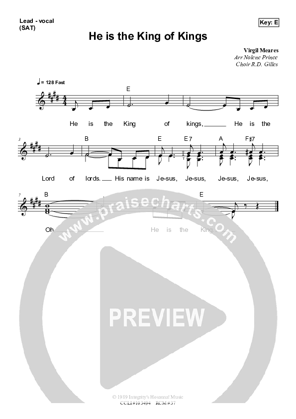 He Is The King Of Kings Piano/Vocal & Lead (Dennis Prince / Nolene Prince)