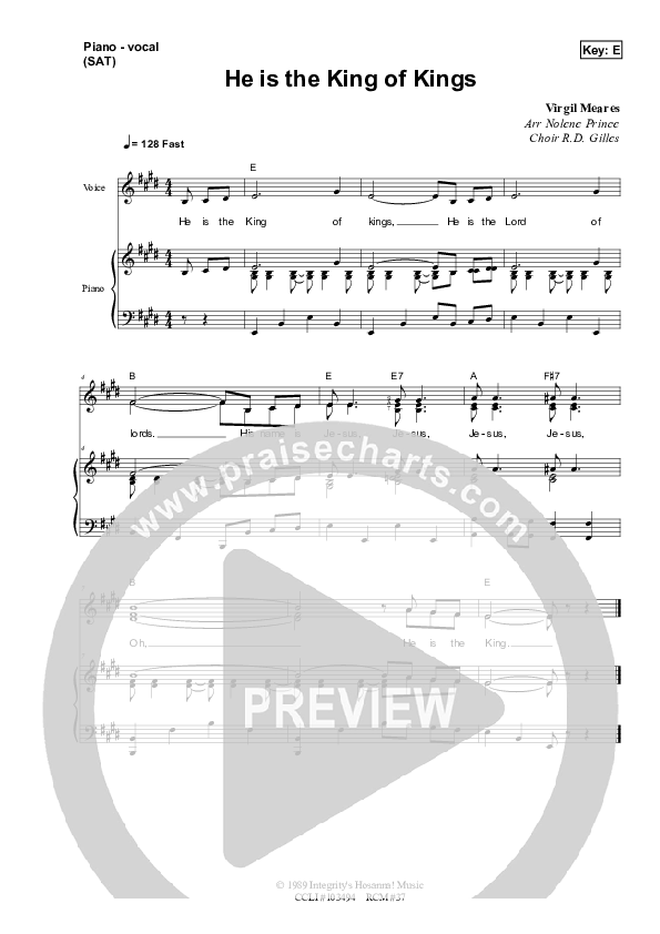 He Is The King Of Kings Piano/Vocal & Lead (Dennis Prince / Nolene Prince)