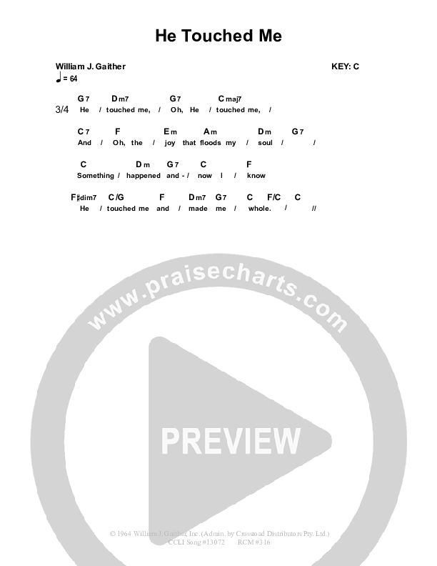 He Touched Me Chords & Lyrics (Dennis Prince / Nolene Prince)