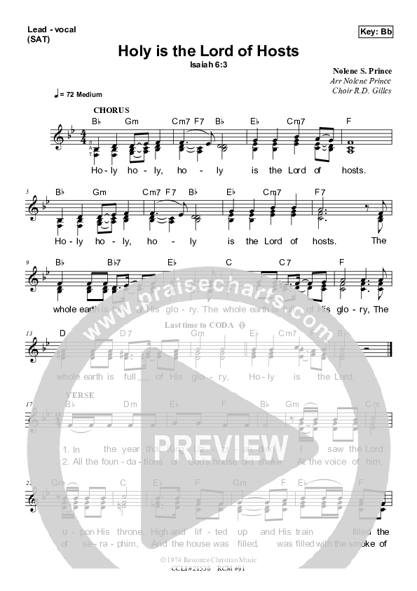 Holy Is The Lord Of Hosts Lead Sheet (SAT) (Dennis Prince / Nolene Prince)