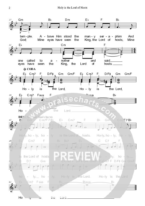 Holy Is The Lord Of Hosts Lead Sheet (SAT) (Dennis Prince / Nolene Prince)