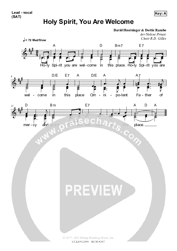 Holy Spirit You Are Welcome Lead Sheet (SAT) (Dennis Prince / Nolene Prince)