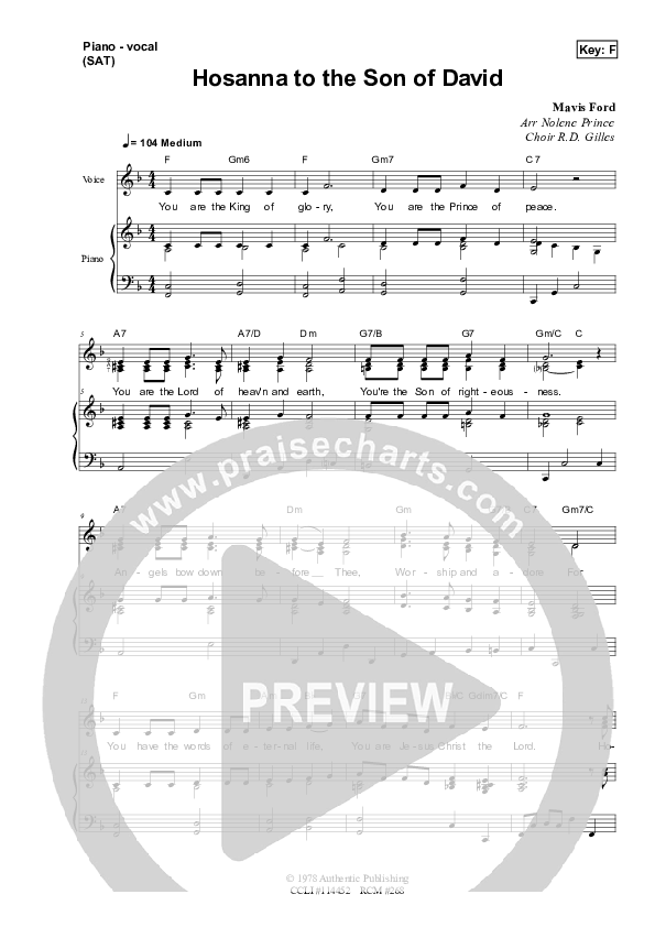 Hosanna To The Son Of David Lead & Piano (Dennis Prince / Nolene Prince)
