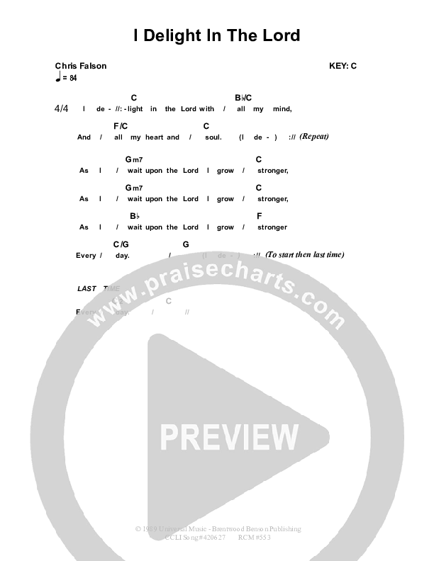 I Delight In The Lord Chords & Lyrics (Dennis Prince / Nolene Prince)