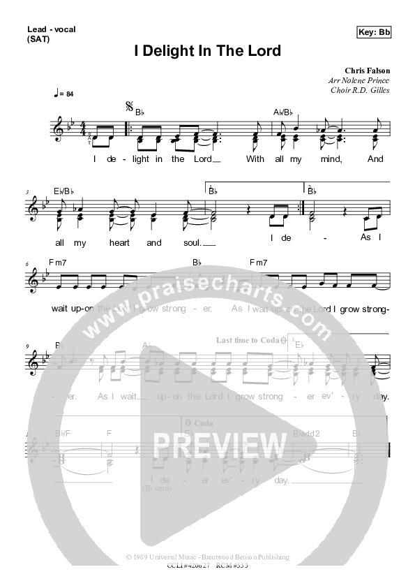 I Delight In The Lord Piano/Vocal & Lead (Dennis Prince / Nolene Prince)