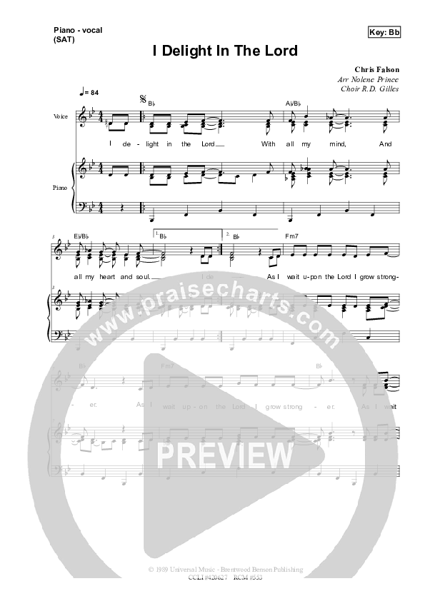 I Delight In The Lord Piano/Vocal & Lead (Dennis Prince / Nolene Prince)