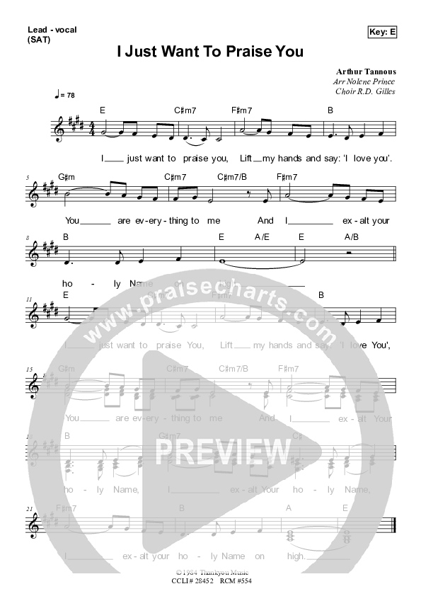 I Just Want To Praise You Lead Sheet (SAT) (Dennis Prince / Nolene Prince)